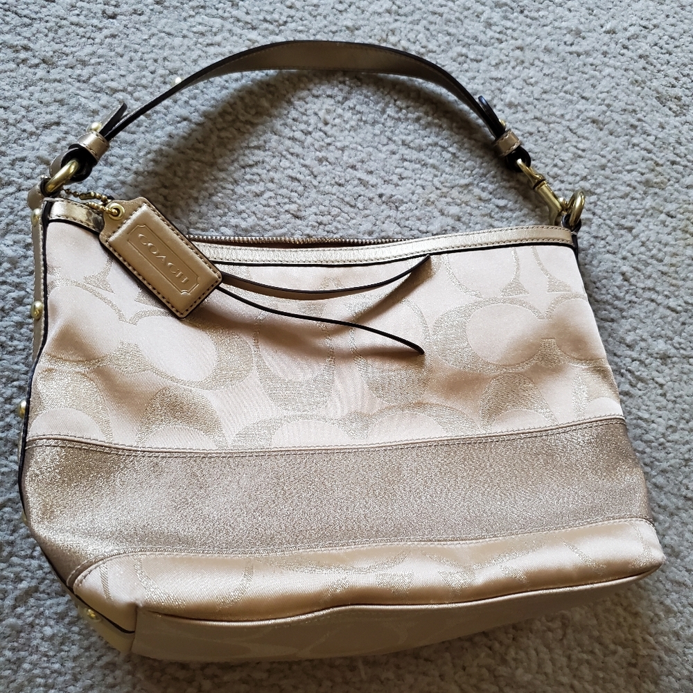 Coach Tan and Gold Shoulder Bag